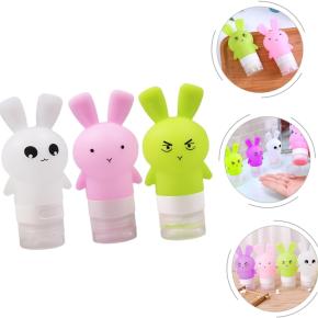 Leak Proof Silicone Travel Bottle Accessory Set, 3-ounce (90ml) 4-pack Reusable Cute Bunny Travel Container