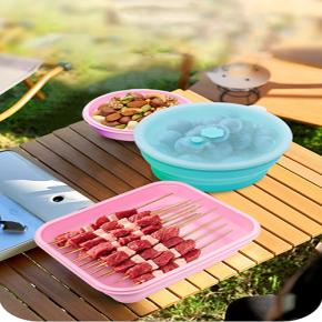 Outdoor Collapsible Silicone Lunch Box - Food-Grade Compartment Bento Box for Camping, Picnics & Fruit Storage