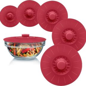 Food-Grade 5-Piece Silicone Food Covers, Universal Round Microwave Splash-Proof Silicone Vacuum Seal Lids