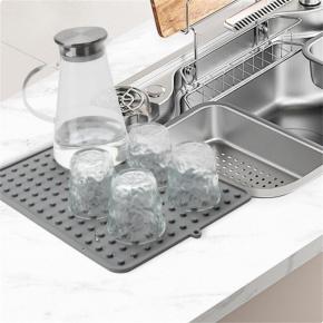 Square Silicone Heat Insulation Mat, Kitchen Drain Pad for Bowls & Dishes, Dot Hollow Drain Mat