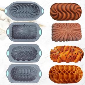 Medium 6-Cup Two-Tone Steel Ring Toast Pan Set of 4, Threaded Toast, Oblong, Flower, Lotus & Woven Shaped Bread Molds