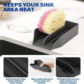 Kitchen sink sponge holder with drain, sponge rack, large soap dish, sink storage rack, dishwasher safe
