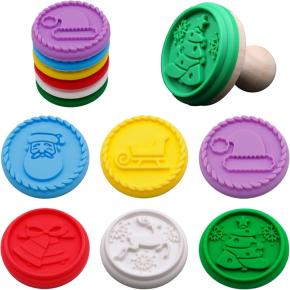 Silicone Cookie Stamp with Wooden Handle, Christmas Series Patterns