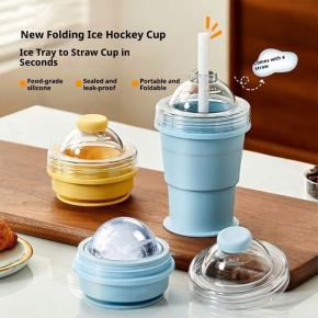 Summer Essential Multifunctional Portable Foldable Straw Ice Ball Cup, Food-Grade Silicone Tumbler