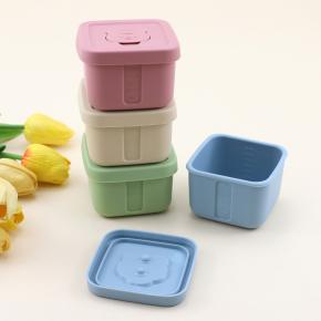 Silicone Square Baby Food Container, Freezer & Fresh-Keeping Box with Lid, Ice Cube Tray Mold, Snack Box, Microwave-Safe for Kids