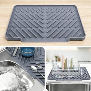 Silicone Dish Drying Mat for Kitchen Counter, Bowl and Plate Draining Mat, Silicone Sloped Drain Mat