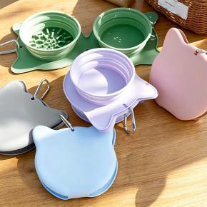 Foldable Pet Double Bowl, Outdoor Portable Dog Bowl, Slow Feeder for Dogs, Silicone Food & Water Bowl for Cats and Dogs, Anti-Choking Design