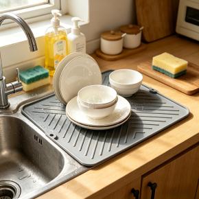  Food-grade Silicone Non-slip Drainage Mat, Kitchen Counter Water Drying Pad, Heat Insulation & Scald Resistant, Washable