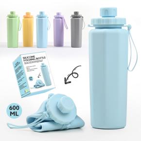 Food grade silicone sports water bottle, portable, drop-proof, high temperature resistant, collapsible silicone drinking cup