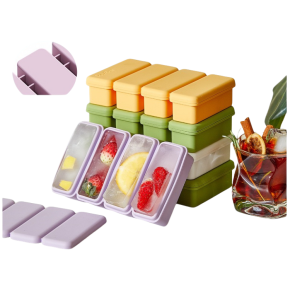 Food-grade silicone strip ice cube tray with lid, large household ice maker box, big ice cube mold for cocktails, baby food container