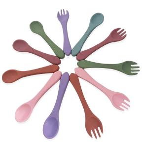 Food Grade Silicone Tableware, Soft Spoons & Forks for Baby, Toddler Training Utensils for Complementary Food
