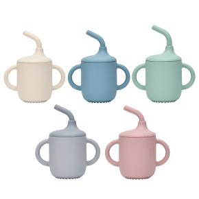 Silicone Baby Sippy Cup, Anti-drop Straw Cup with Handle and Lid, Custom Logo Available
