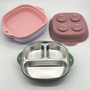 Food Grade Stainless Steel Divided Bowl, Detachable Baby Feeding Bowl with Silicone Suction Base, Toddler Tableware