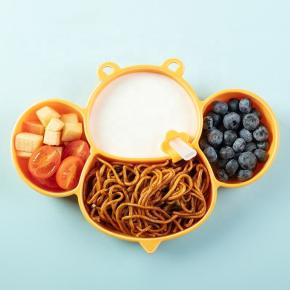 Cartoon Bee Silicone Baby Suction Plate, Cute Adorable Toddler Feeding Plate with Strong Suction Base