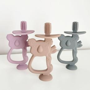 Koala Shaped Silicone Baby Teether, 2-in-1 Teething Stick & Toothbrush, Boilable Soother to Prevent Finger Sucking