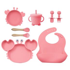 Crab Integrated Silicone Suction Dinner Set, Anti-fall Non-slip Food Grade Tableware for Kids Daily Dining