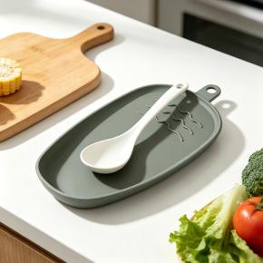 Silicone Spoon Rest, Wavy Drain Groove Kitchen Utensil Drip Tray, Heat Resistant BPA Free Spoon Holder for Stove Top, Dishwasher Safe