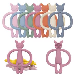 TONGTU Cute Rabbit Shape Silicone Teether Toy Hot Selling Food Grade Soft Teething Ring Feeder Customizable Color for Kids Baby
