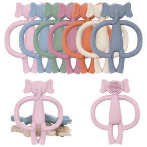 Newborn Baby Montessori Teether Ring Non-Toxic Oral Cleaning Chew Toy Soft Silicone Rabbit Gums Protector Gift